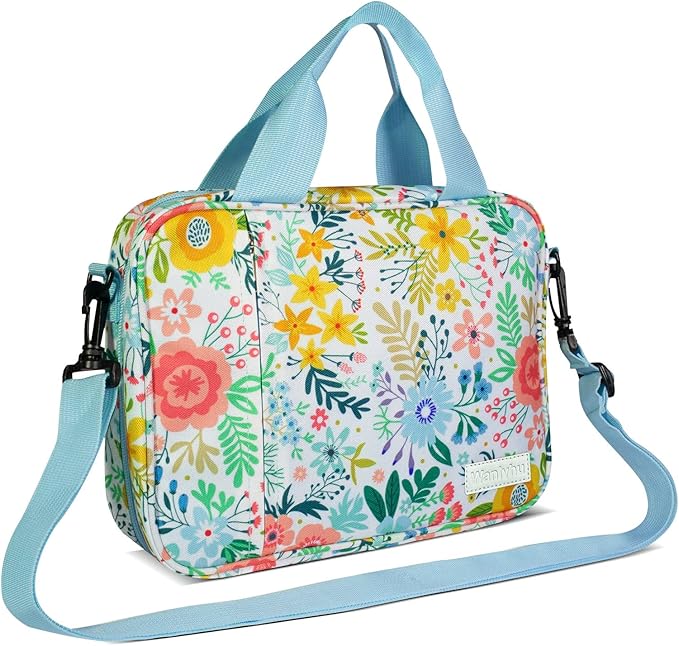 Bible Cover for Men Women, Zippered Bible Carrying Case Bible Protective Bag with Handle and Adjustable Shoulder Strap, Bible Bag for Women Men Kids (Blue Flower)