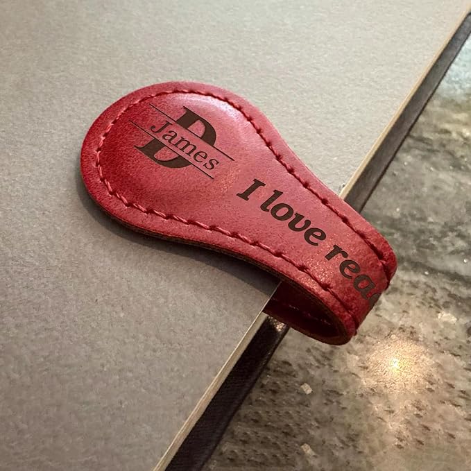 Personalized Magnetic Bookmark for Men, Leather Book Clip Engraved Book Marks for Women, Personalized Gifts for Book Lovers, Christmas, Birthday, Valentines Day (Light Brown-Magnetic)