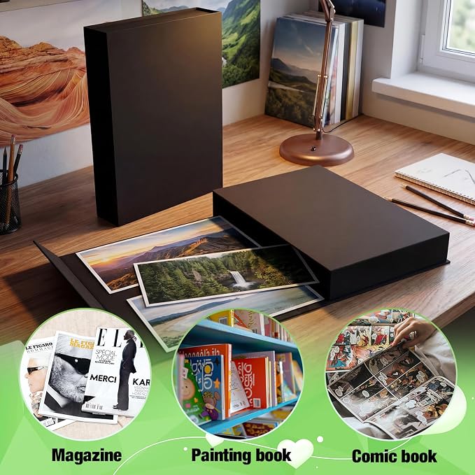 2 Pack Comic Book Storage Folio Comic Book Storage Box with Strong Magnetic Closure Portable Stackable Magazine Travel Case Holder for Silver Age and Modern Showcase Collectibles