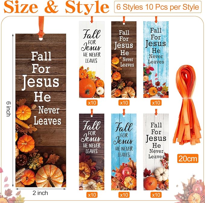 Dispowreath 60 Pcs Fall for Jesus He Never Leaves Religious Christian Bookmarks Church Bookmarks Gift for Men Women Church Home