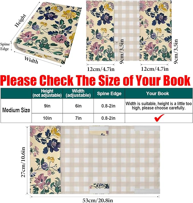Adjustable Book Covers for Paperbacks,Washable Soft Canvas Fabric Book Cover Protector with Bookmark,Double Side Floral Print Book Cover Hardback for Hardcover Bible Book Lovers Gift