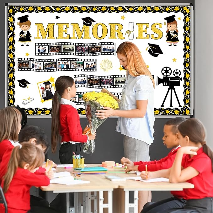 Graduation Film Bulletin Board Decorations Set Movie Theme Classroom Decor Congrats Grad Paper Cutouts Film Strip Star DIY Photo Cutouts for Kindergarten Primary Junior Senior High School Wall Decor