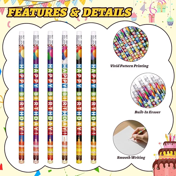 Birthday Pencils for Students Happy Birthday Pencil Bulk Colorful Wood Pencils Teacher Classroom Birthday Gifts Party Supplies (72)