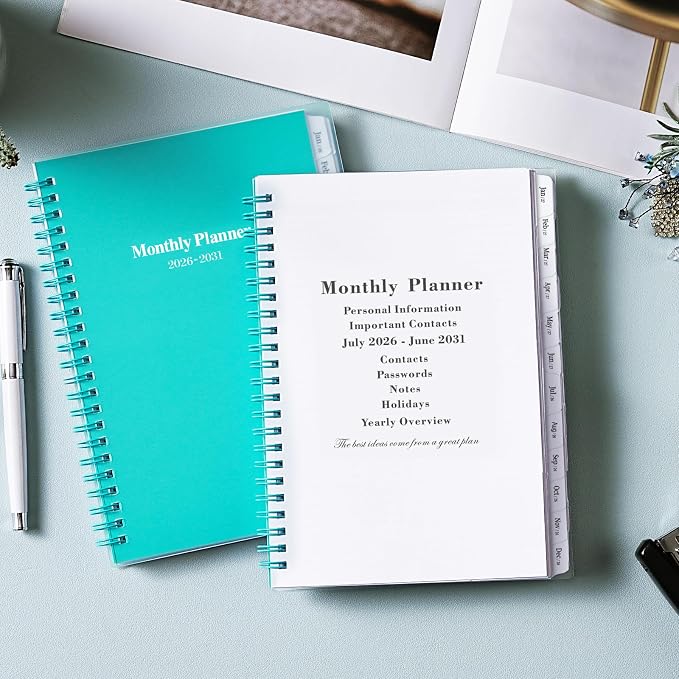 2026-2031 Monthly Planner/Calendar - Jul 2026 - Jun 2031, 5 Year Monthly Planner with Tabs, 6.4" x 8.5", 60 Monthly Planner, Two-Side Pocket, 9 Notes Pages, Suitable for Long-Term Planning - Green