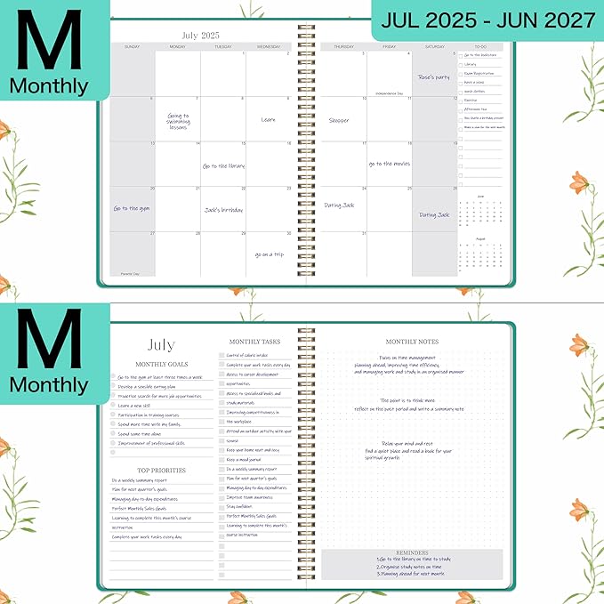 2026-2027 Monthly Planner, Jan 2026-June 2027, B5 (7" x 9"), 2 Year Monthly Planner, 24 month Calendar, Simple Calendar Planner Notebook Soft PVC Cover, Suitable for Schools & Offices,Aquamarine