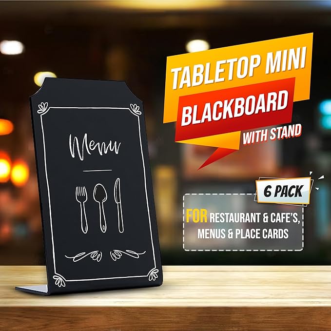 Chalkboard Sign with Stand | Mini Tabletop Food Display -Small Chalk Blackboards with Stand for Cafe & Restaurant Parties Place Cards Buffet Menus and Events Weddings - 4 x 6 Boards (6)