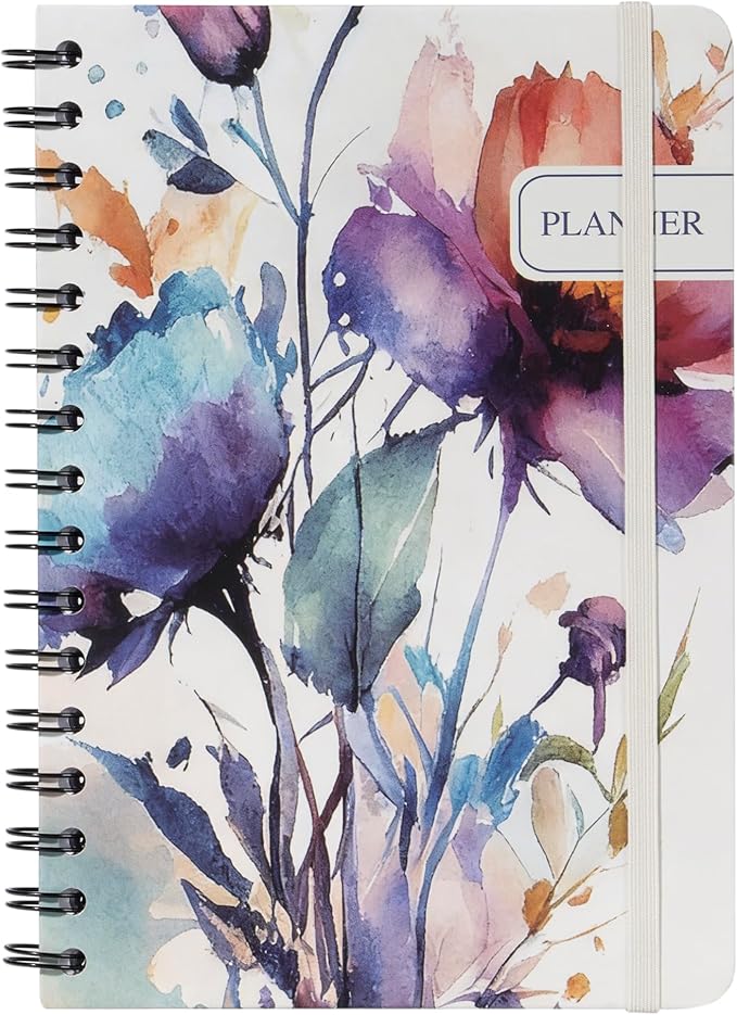 Undated Monthly and Weekly Planner - 12 Month Calendar Planner Notebook with Week Days - Hardcover Undated Planners Blank Agenda Book - A5 Painted Garden
