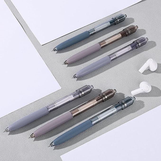 BAYTORY 6 Pcs Spinning Gel Pens, 0.5mm Retractable Black Ink Fine Point Pen, Smooth Writing Quick Dry Ink Pens for School Office Home ((Blue & Purple & Grey)