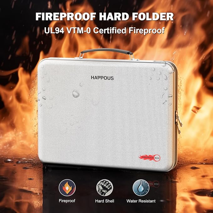 Fireproof Document Organizer, Fireproof Document Box | Portable Hard-Shell Fireproof Document Organizer Storage for Documents Laptop Passports Cards Gray