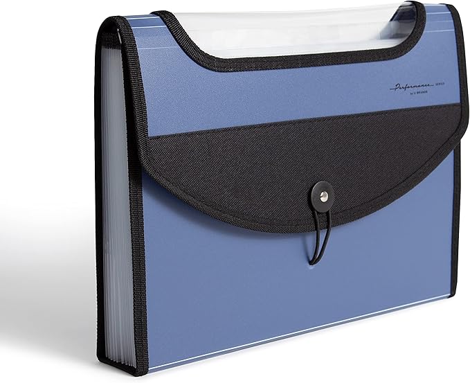 U Brands Expandable Blue 13-Pocket Performance Poly File Folder, Office Supplies, with Clear View Top