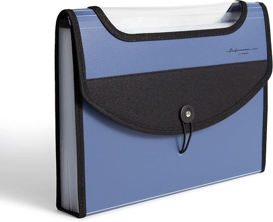 U Brands Expandable Blue 13-Pocket Performance Poly File Folder, Office Supplies, with Clear View Top