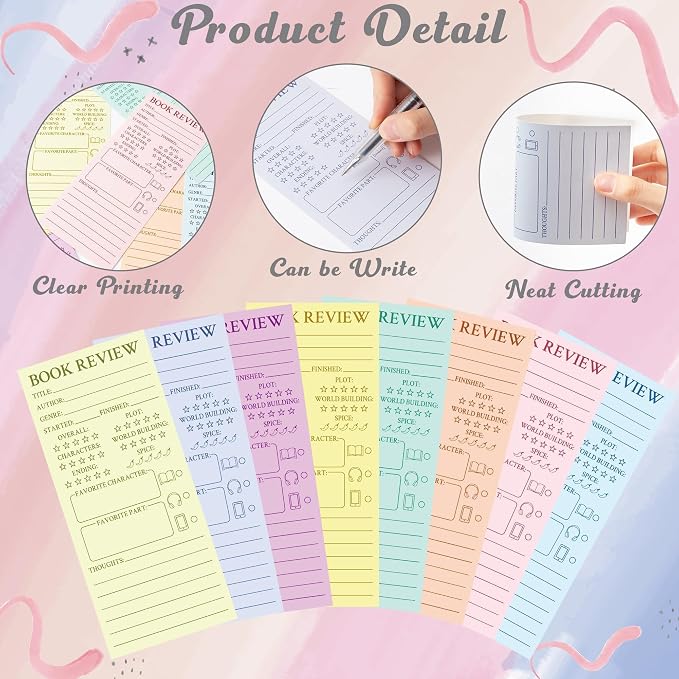 L1rabe Colorful Book Review Bookmarks - Back to School Gift 120P Book Marker Reading Log Page Markers for Readers Bookish Bookworm, Reading Page Tracker for Students Teachers Women to Review & Tracker