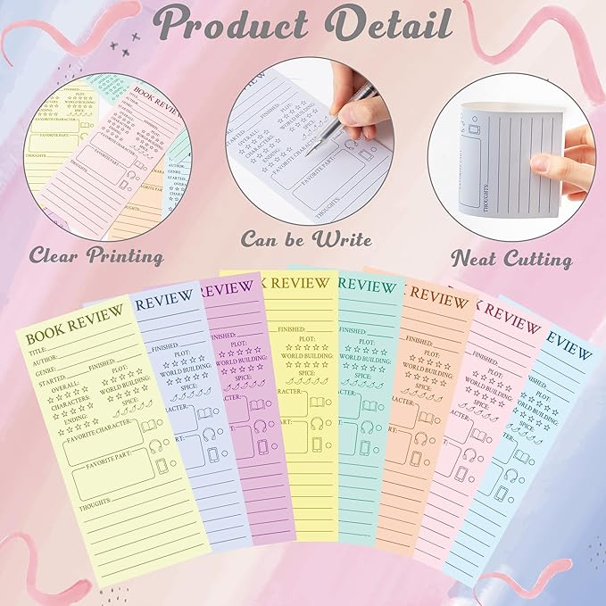 L1rabe Colorful Book Review Bookmarks - Back to School Gift 240Pcs Book Marker Reading Log Page Markers for Readers Bookish Bookworm Gift, Reading Page Tracker for Teachers Women to Review Tracker
