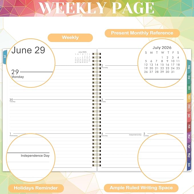 Planner 2026-2027 - Academic Planner 2026-2027 Weekly and Monthly from July 2026 to June 2027, 9" x 11" with Inner Pocket, Colorful Coated Tabs