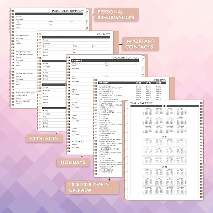 Monthly Planner 2026-2027 - JUL 2026 - DEC 2027 Planner 9" x 11", 18 Monthly Planner/Calendar with Tabs, Pocket, Label, Contacts and Passwords - Twin-Wire Binding (Pink Cover, Waterproof Design)
