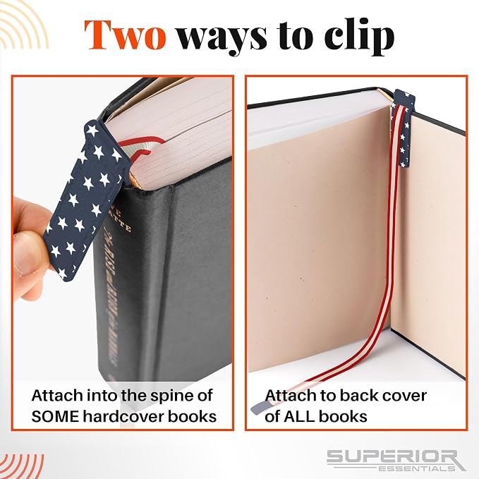 Superior Essentials Magnetic Bookmark-Genuine Leather, Single Long Ribbon Bible Bookmark for Book Lovers-Amplify Your Love for Books with Our Elegant Ribbon Page Marker (American Flag, 3PC)