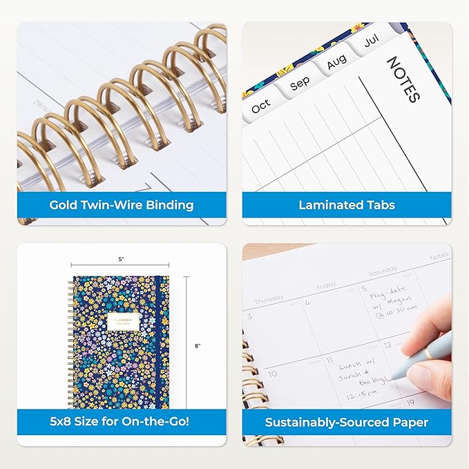 Blue Sky 2025-2026 Weekly and Monthly Academic Year Planner Calendar, July 2025 - June 2026, 5" x 8", Hard Cover, Wirebound, Storage Pocket, Laminated Tabs, Stickers, Becky