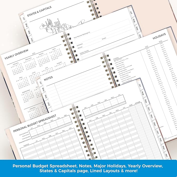 Blue Sky 2025-2026 Weekly and Monthly Academic Year Planner Calendar, July 2025 - June 2026, 5" x 8", Hard Cover, Wirebound, Storage Pocket, Laminated Tabs, Stickers, Ansel