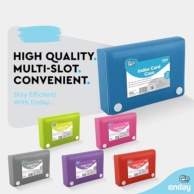 Enday Index Card Holder Blue, 3x5 Note Flash Card Organizer Case, File Box with 5 Dividers, Notecard Box Holds 100 Cards, Also Available in Red, Purple, Green, Pink, Grey, 4 Pack