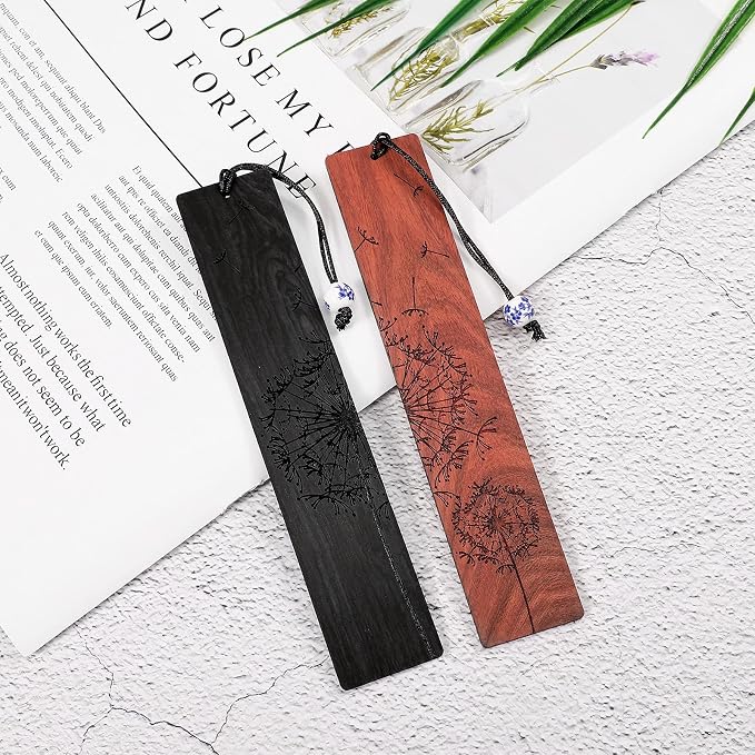 Outus 4 Pieces Wooden Bookmarks for Men Women Employee Father's Day Appreciation Gifts for Men Back to School Gifts Vintage Handmade Natural Carving for Book Lovers Birthday(Plant Style)