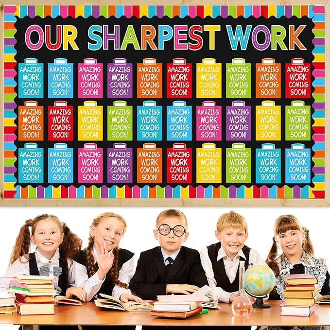 Wiooffen 154 Pcs Student Work Display Bulletin Board Set Cutouts with Clips Name Display Inspirational Student Work Classroom Wall Decor for Teacher Back to School Supplies Colorful
