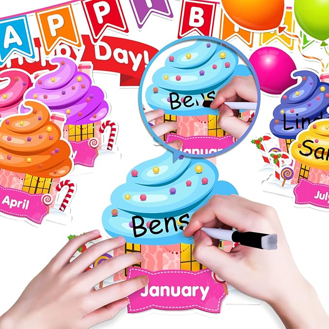 EAMAY Happy Birthday Bulletin Board Sets, Preschool & Kindergarten Classroom Decorations, Back to School Classroom Supplies, Cardstock Colorful Cutouts (Rainbow)