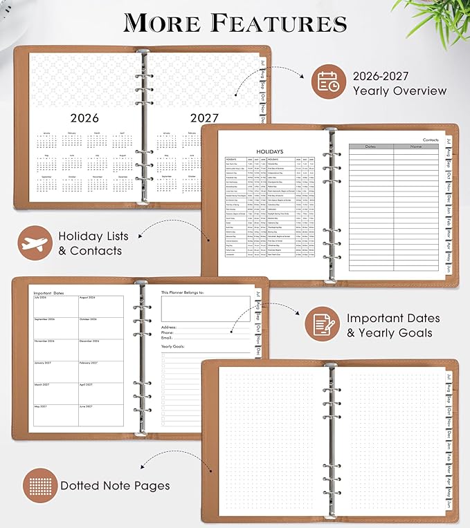 Planner 2026-2027, Academic Weekly and Monthly Calendar Planner from July 2026 - June 2027, Hardcover Leather Daily Agenda Book with Tabs, A5 College School Organizer for Student Teacher, Brown