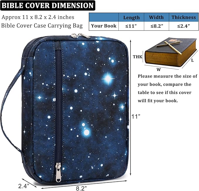 JIANYA Bible Covers for Kids Boys Bible Book Cover Case Teen Youth Bible Bags with Pockets Handle Childrens Galaxy Scripture Church Bag
