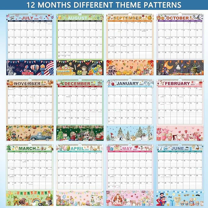 Vindora 2026-2027 Wall Calendar with Pockets - 18 Month Large Vertical Calendar (July 2026 to Dec 2027), 11.4x14.5 Inch Office & Family Planner with Hanging Loop, Floral Design