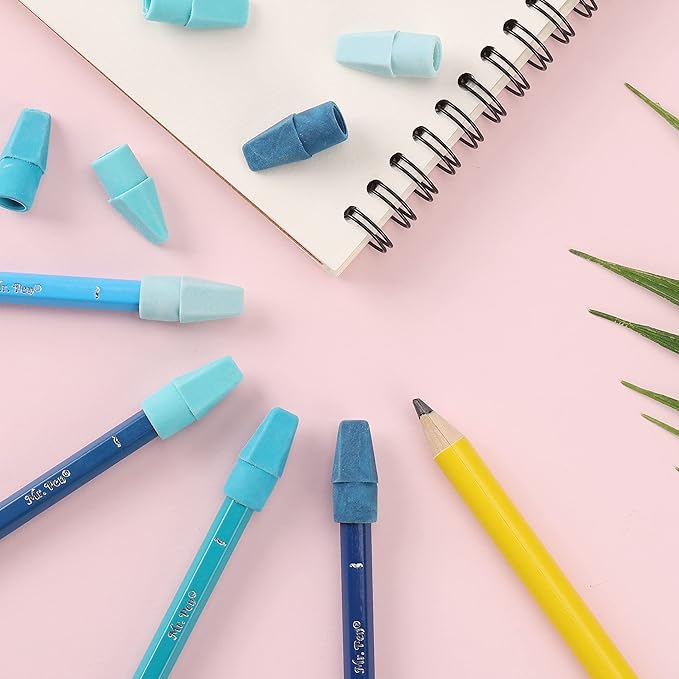 Mr. Pen- Pencil Top Erasers, 120 Pack, Blue Shades, Latex-Free, No-Smudge Cap Pencil Erasers for Precise Erasing, Kids, Teachers, Studying Supplies