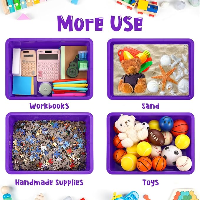 Hoteam 10 Pcs Flat Storage Organizer Tray Bin Paper Tray for Classroom Plastic Stackable File Organizer for School Office Teacher Book Organization(Purple,13.78 x 9.84 x 3.15 Inch)