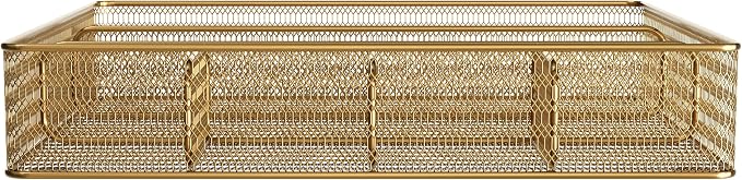 Martha Stewart Ryder Gold Mesh Metal 6 Compartment Large Desk Drawer Organizer for Accessories and Office Supplies