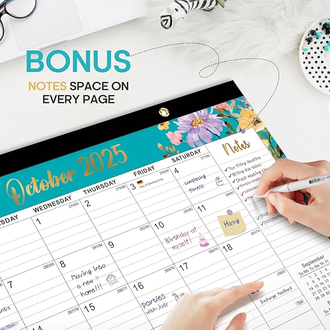 Desk Calendar 2026-2027, 21-Month Calendar Runs Until June 2027, Large 17" x 12" Monthly Desktop & Wall Calendar for Home & Office - Floral