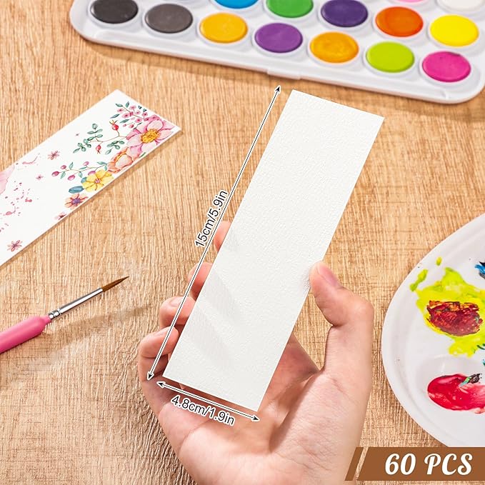 Prudiut 60 Pcs Watercolor Bookmarks, 140 lb/300 GSM Blank Bookmarks Watercolor Paper Cards, Artist Trading & Artists' Collectible Editions for Paint, DIY Projects Mothers Day Gifts Tag(1.9 x 5.9 inch)