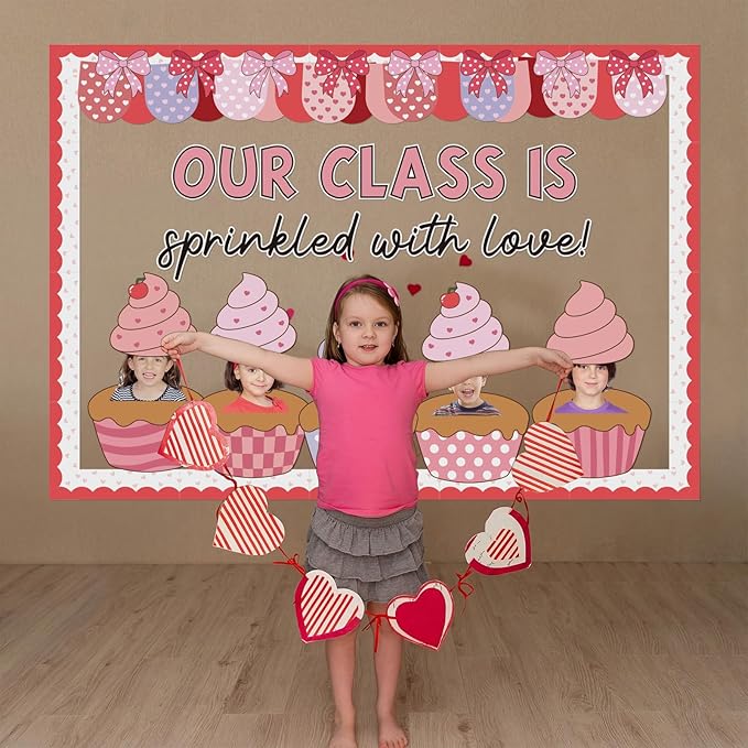 Eaasty Valentines Bulletin Board Decor Set DIY Photo Classroom Craft Library Cupcakes Cutouts for Class Teacher School Door Valentines Decorations