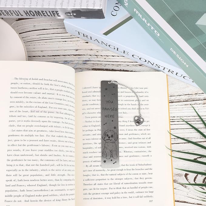 Tinoaly Dog Book Markers, Stainless Steel You Paused Here Dog Bookmark Funny Cute Bookmark with Gift Box for Women and Men Retriever Gift Reading Accessory (Style 3)