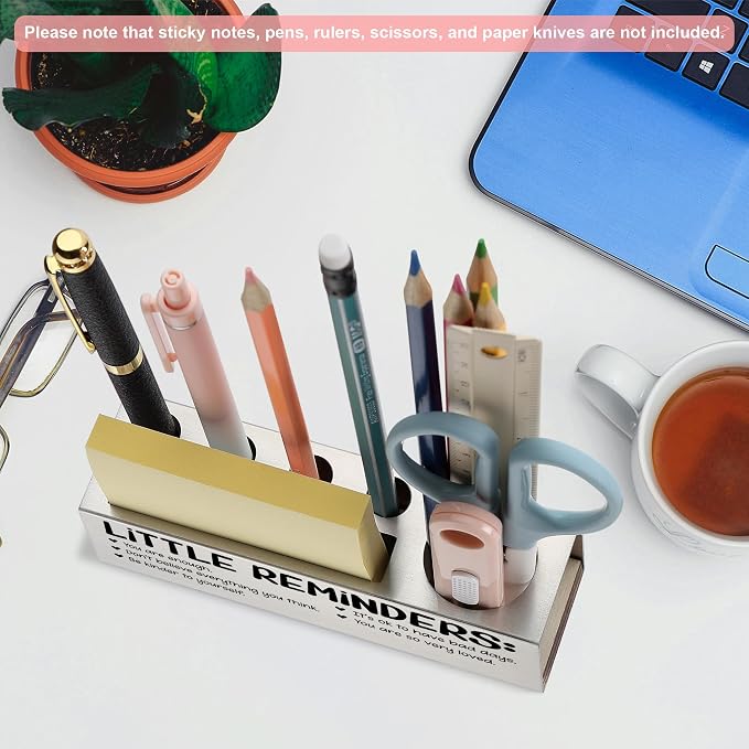 Inspirational Pencil Holder Desk Organizer with Little Reminders, Stainless Steel Office Supply Caddy for Women Men, Positive Message Teacher Coworker Gift, Laser Engraved Classroom Decor - FBA400