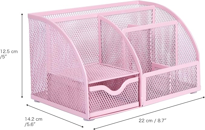 Exerz Desk Organizer Light Pink Office Desk Accessories Supplies Office Storage Desktop Pencil Pen Holder with Drawer Home Workspace