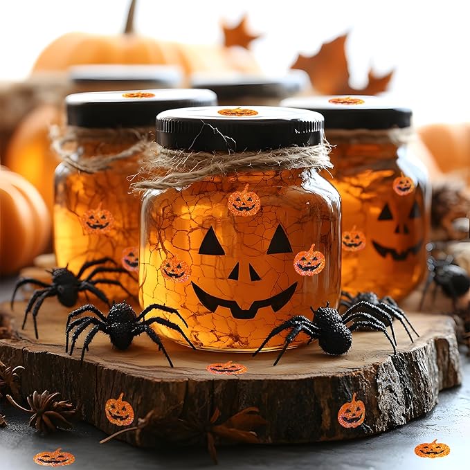 Whaline 1200Pcs Halloween Mini Laser Stickers Orange Pumpkin Self-Adhesive Stickers Sparkly Label Decals for Craft Scrapbook Envelope Card Teacher Reward, 10 Sheets