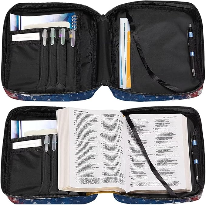 Soccer Ball US Flag Print Bible Covers for Women & Men, Bible Case and Organizer Bible Carrying Case with Zippered Pocket Bible Protective Bag