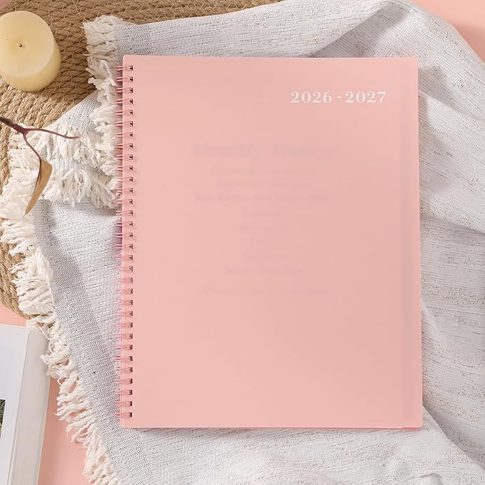 Monthly Planner 2026-2027 - JUL 2026 - DEC 2027, 9" × 11" Monthly Calendar, Planner 2026-2027, 18-Month Calendar Planner with Colorful Tabs, Thick Paper, Pocket, Label, Twin- Wire Binding- Pink