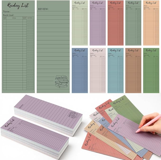 100 Pcs Reading List Bookmark 3 x 8 Inch Reading Log Bookmark Personal Personal Library Cards for Book Lover Gifts Enthusiast Reader Student Teacher Book Accessories (Dark Color)