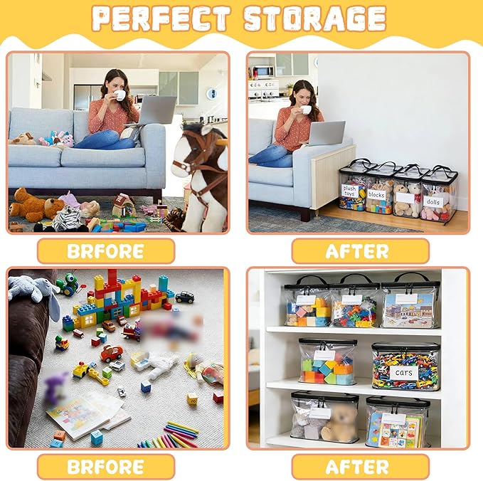 5 Pack Clear Toy Storage Bags, Toy Organizers and Storage with Labels and Manual Pocket, Suitable for Storing Puzzles, Stationery, Building Blocks (5 Packs Size L(L: 9.5 * 7 * 5.7Inch))