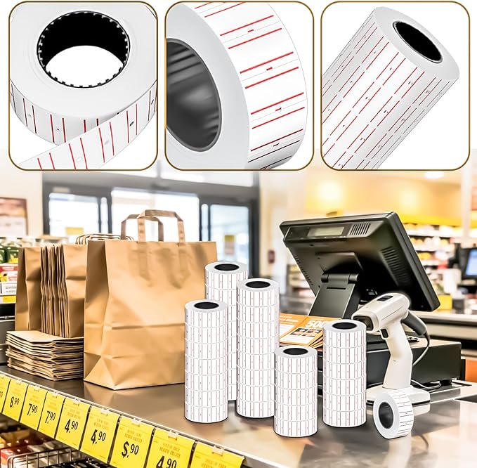 MotBach 30000Pcs 10Rolls Price Stickers Price Tags Labels for Mx-5500 Labeller, White Price Gun Labels Stickers Tags White Pricemarker Machine Sticker Label tag