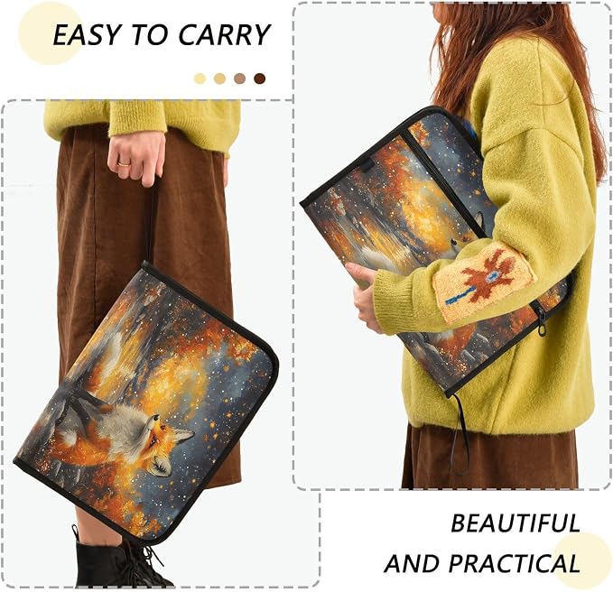 Expanding File Folder Funny Magic Fox Accordion File Organizer 13 Pockets Document Organizer with Zipper Labels A4 Letter Office Storage