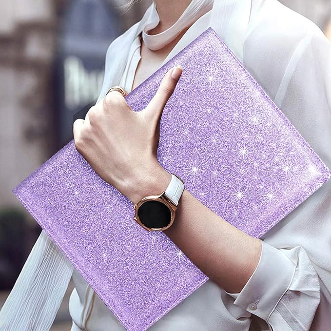 Padfolio/Resume Portfolio Folder for Women,WAVEYU Cute Pink Padfolio Cover Folder, Conference/Legal Document Organizer with Letter/A4 Size Clipboard, Document Sleeve,Glitter Purple