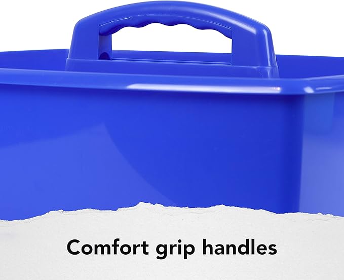 Storex Classroom Craft Caddy, 3 Compartment Plastic Organizer with Carry Handle, Assorted Colors, Color Assortment WILL Vary, 9.25 x 5.25 x 9.25 Inch, Case of Six 5-Packs (00941A06C)