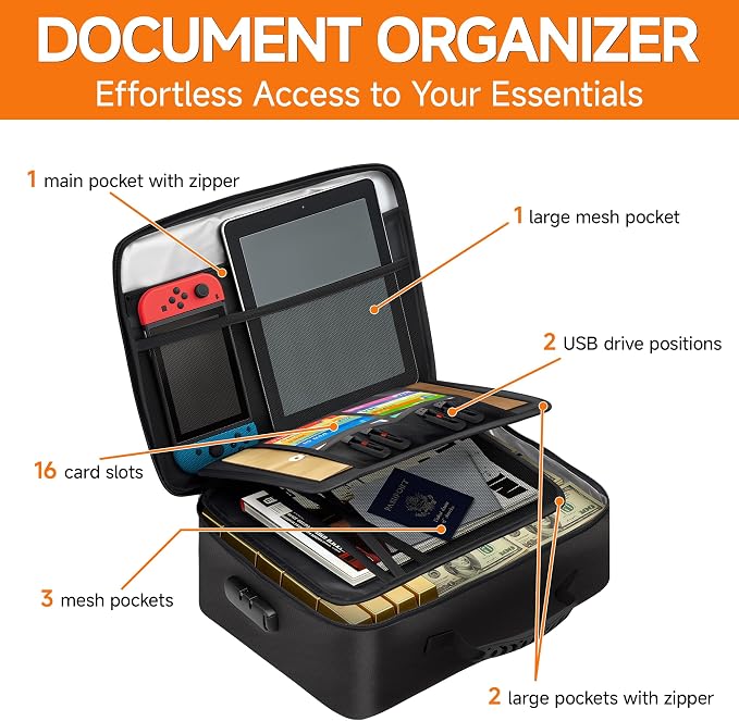 Fireproof Document Box, 5200°F Fire Safe Document Organizer with Lock, Portable Waterproof File Box for Home Travel, Safe Storage Boxes for Important Documents