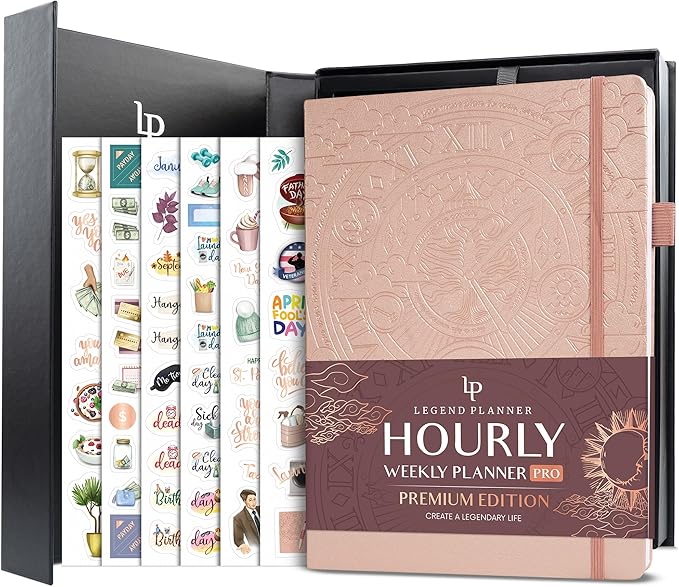 Legend Hourly Planner PRO Premium – Undated Schedule Planner with Time Slots – Weekly, Monthly & Daily Personal Organizer, A4 (Rose Gold)