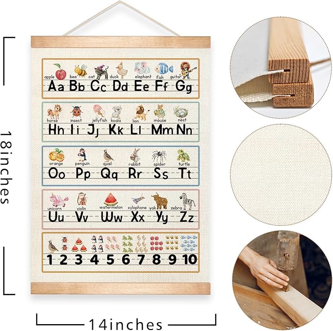 Alphabet and Numbers Educational for Classroom Decor,Colorful Educational Poster for Toddlers 1-3,Toddler Learning Poster for Ages 3-5 for Nursery Playroom,Classroom Must Haves 14x18.5Inch(Colorful-03)